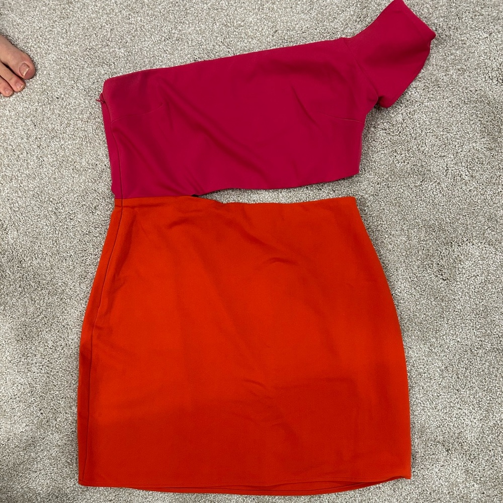 Lovers + Friends Colorblock Mini Dress - Fuchsia and Tangerine NWOT - Picture 4 of 4